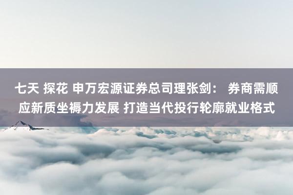 七天 探花 申万宏源证券总司理张剑： 券商需顺应新质坐褥力发展 打造当代投行轮廓就业格式