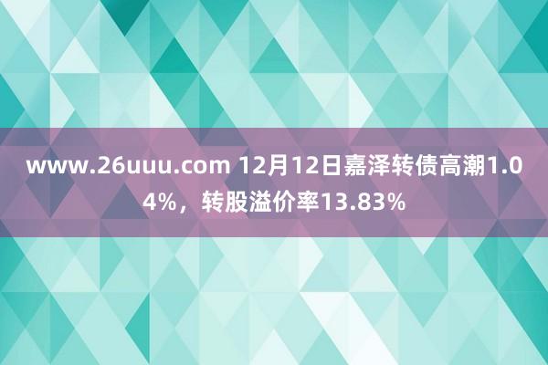 www.26uuu.com 12月12日嘉泽转债高潮1.04%，转股溢价率13.83%