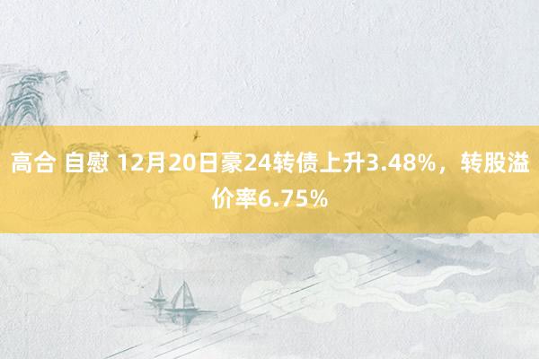高合 自慰 12月20日豪24转债上升3.48%，转股溢价率6.75%