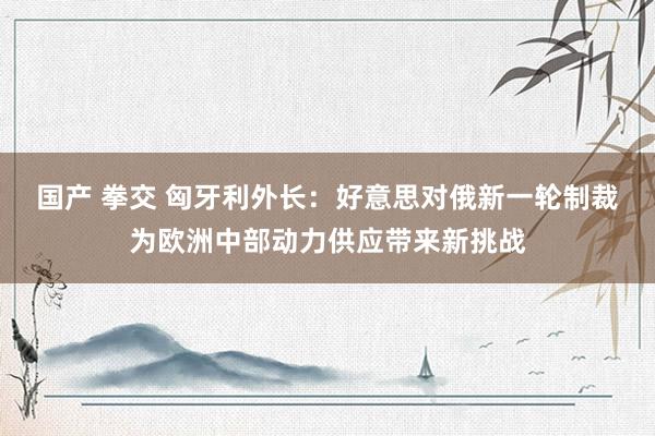 国产 拳交 匈牙利外长：好意思对俄新一轮制裁为欧洲中部动力供应带来新挑战