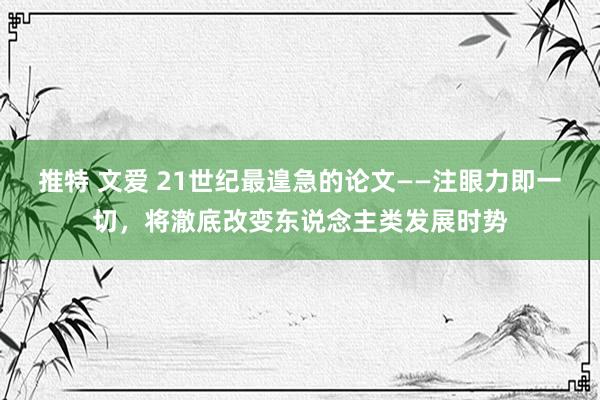 推特 文爱 21世纪最遑急的论文——注眼力即一切，将澈底改变东说念主类发展时势